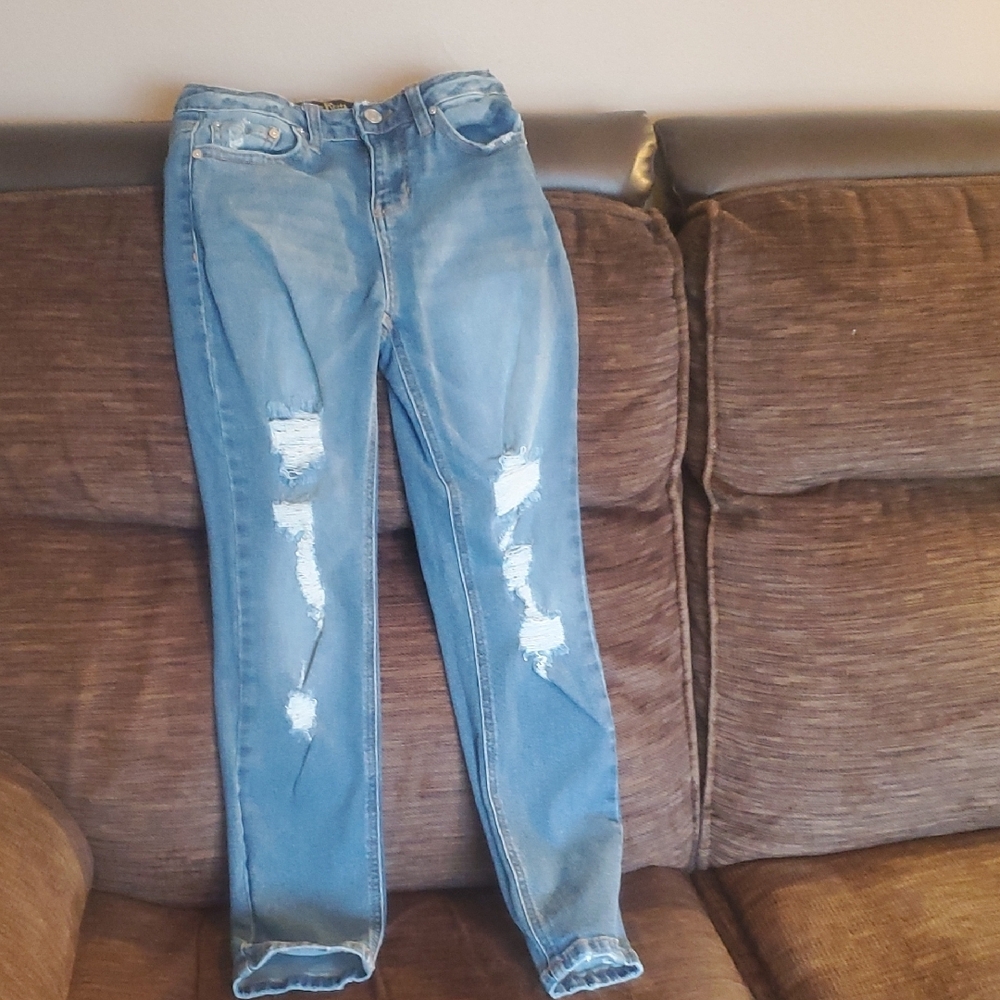 Indigo Rein Blue Distressed Slim Jeans